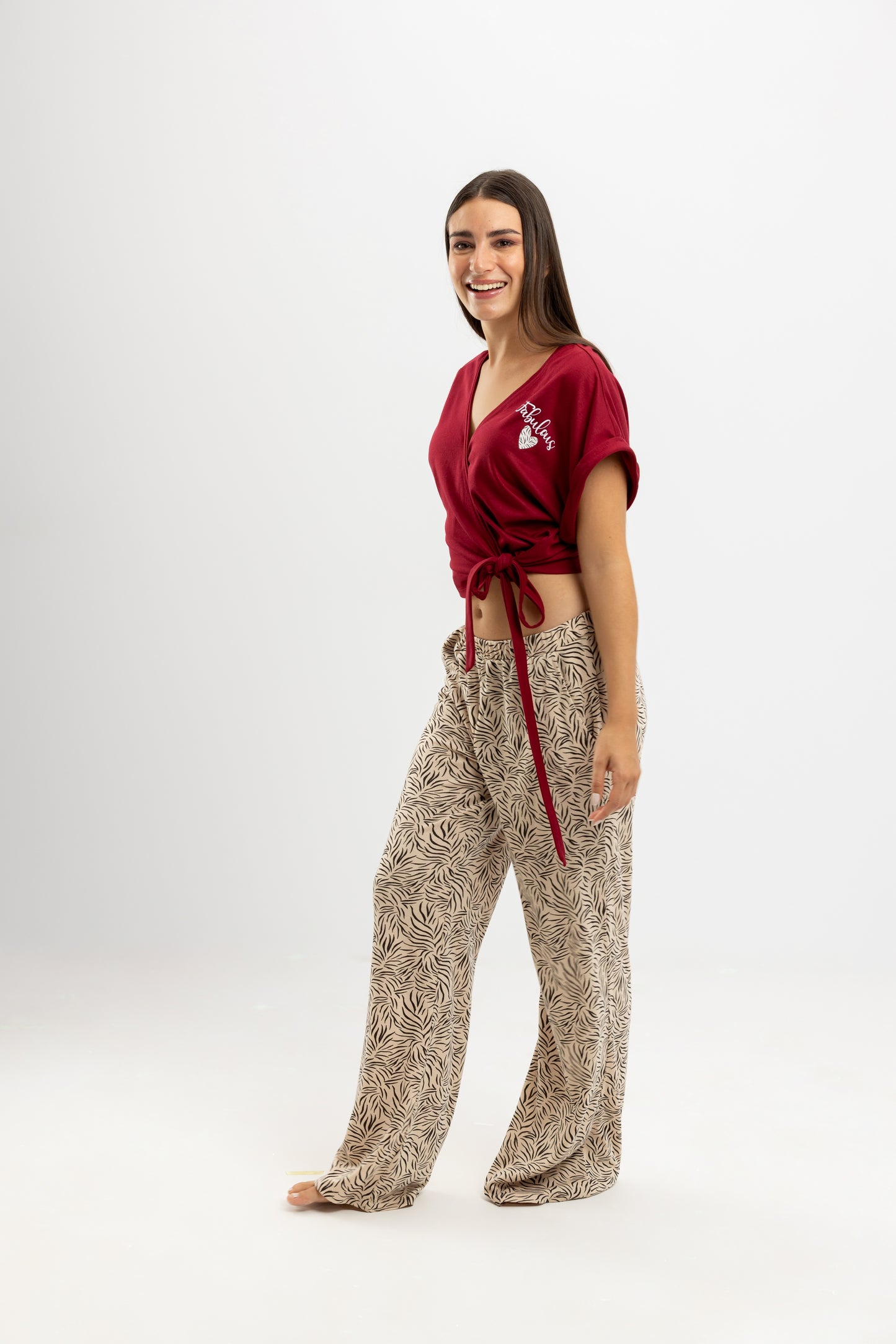 Animal Print summer Tie Full Pyjama Red