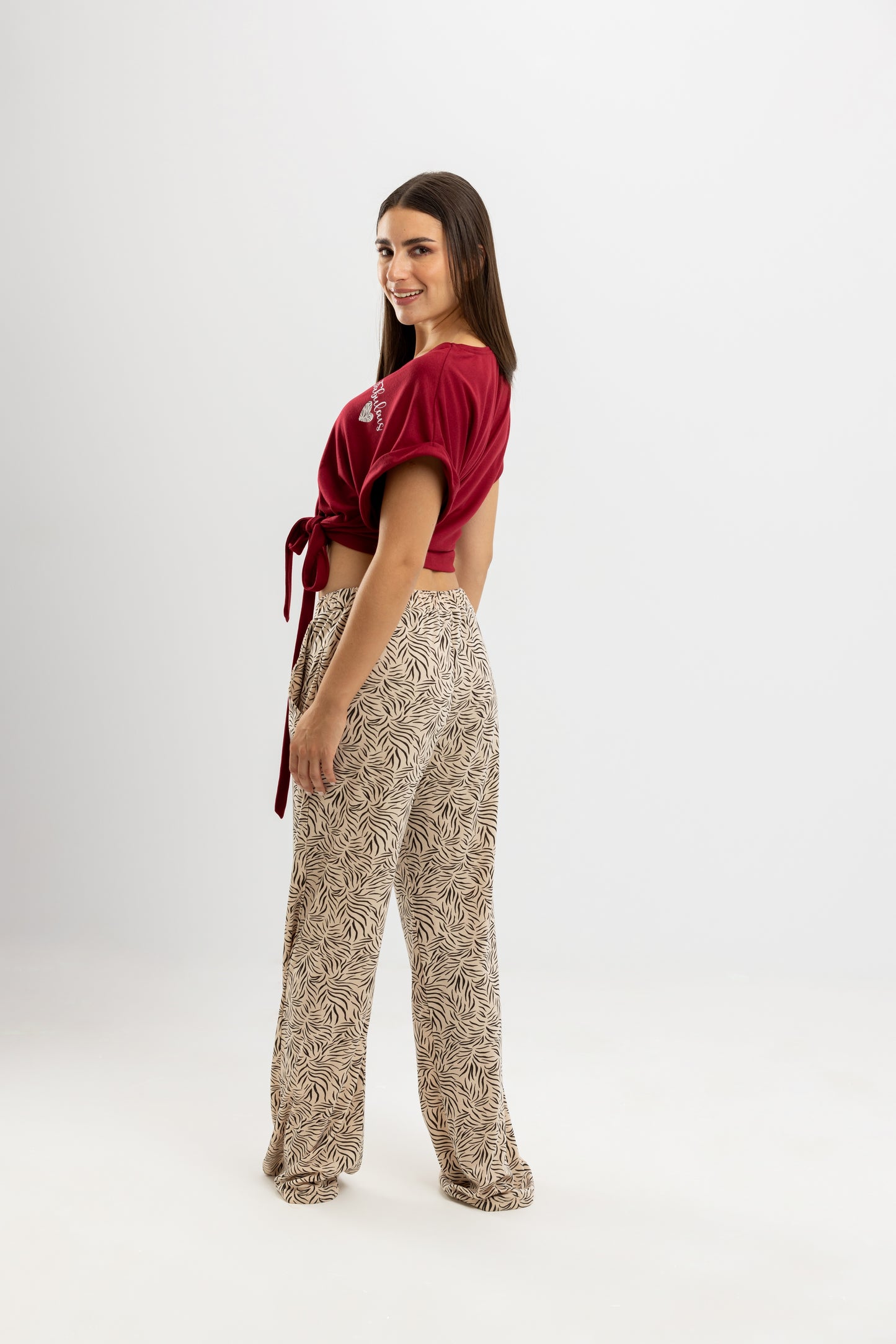 Animal Print summer Tie Full Pyjama Red
