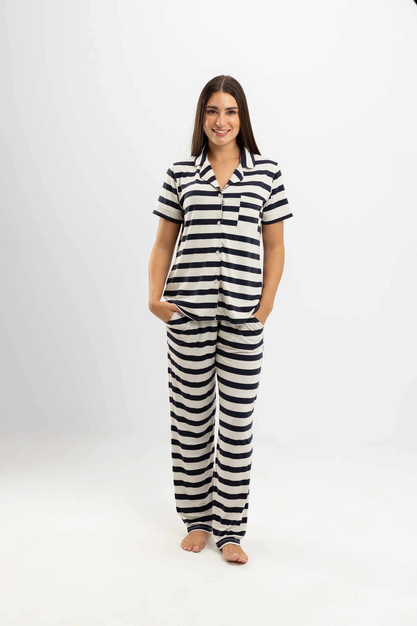 Nave Stripe Summer Full Pyjama White