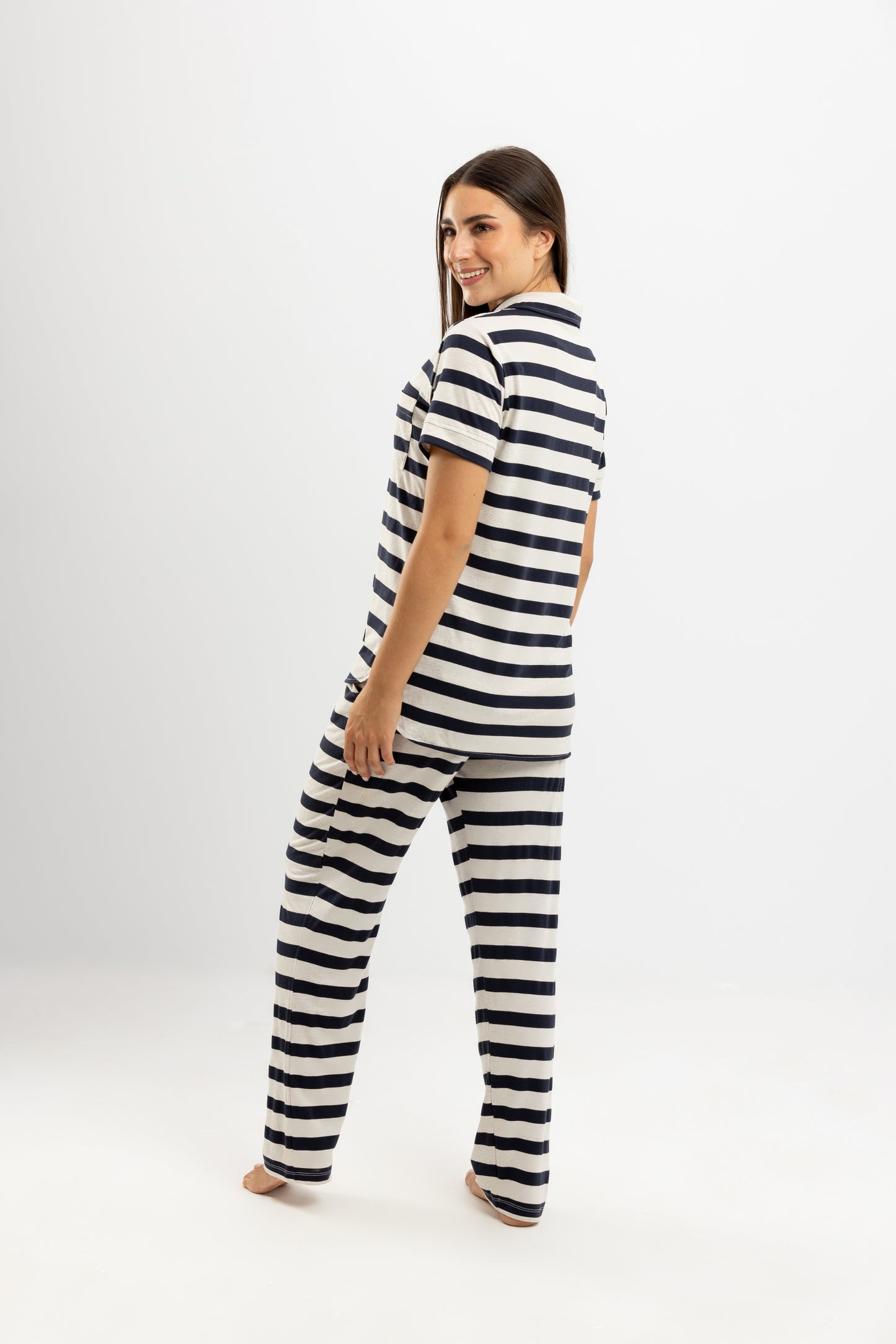 Nave Stripe Summer Full Pyjama White