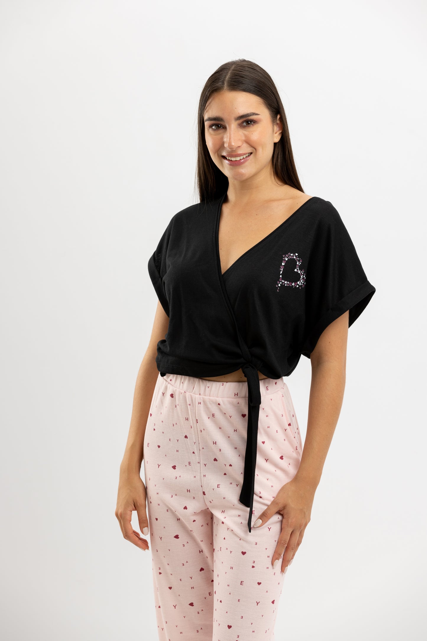 Heart Summer Full Pyjama Black