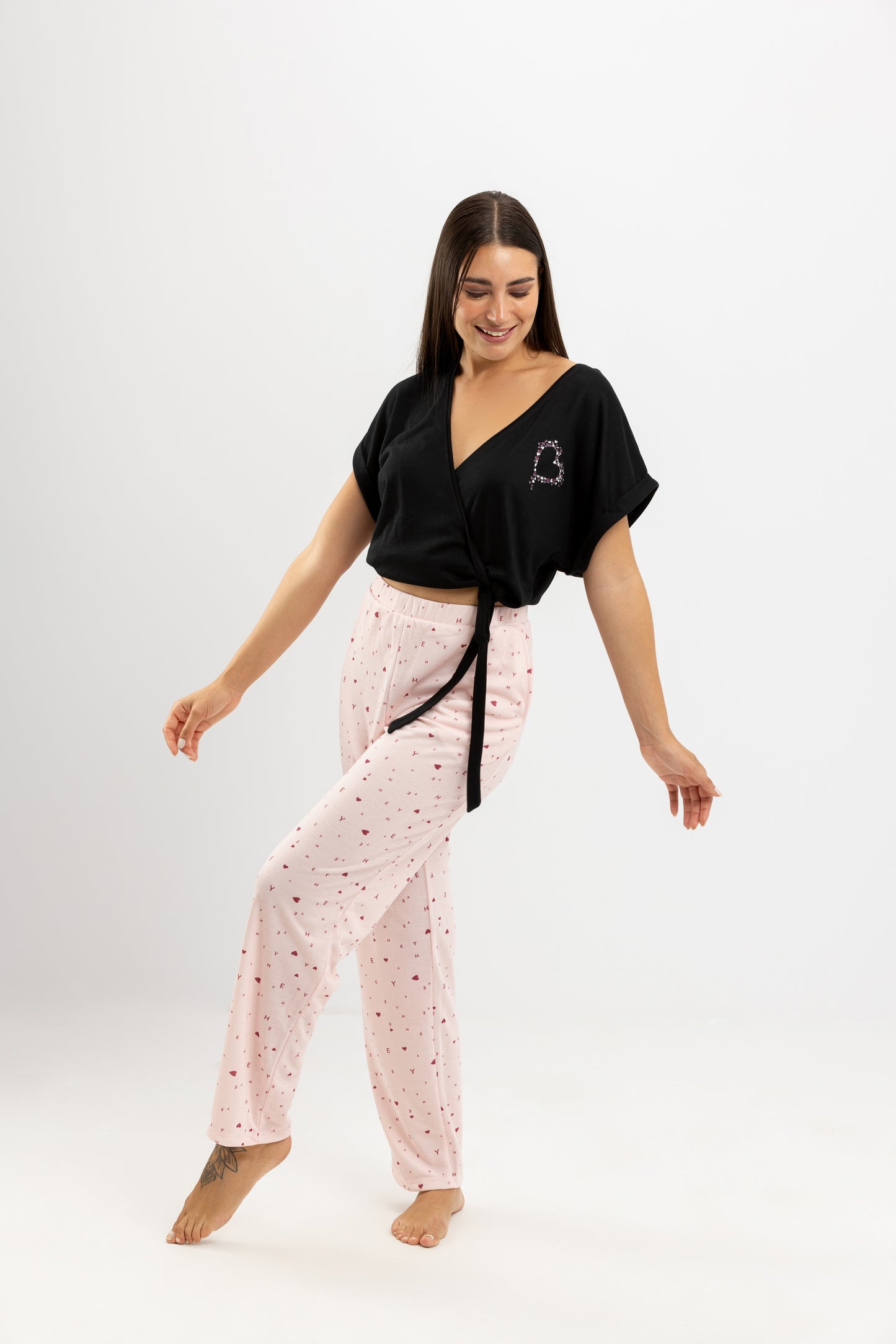 Heart Summer Full Pyjama Black