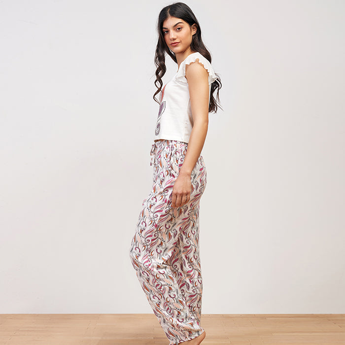 Paisley dots Summer full Pyjama – White