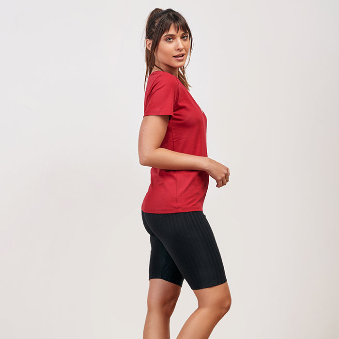 Red Plain Summer Pyjama Short Sleeves Short