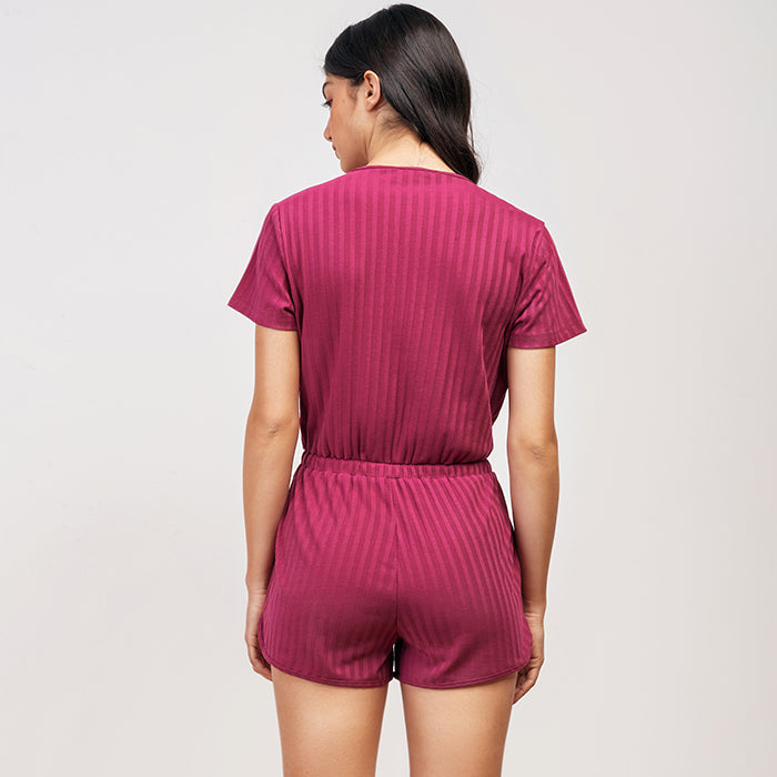 Purple Plain Summer Romper Short Sleeves