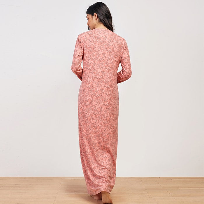 Paisley Crew Neck Patterned Long Sleeve Galabya