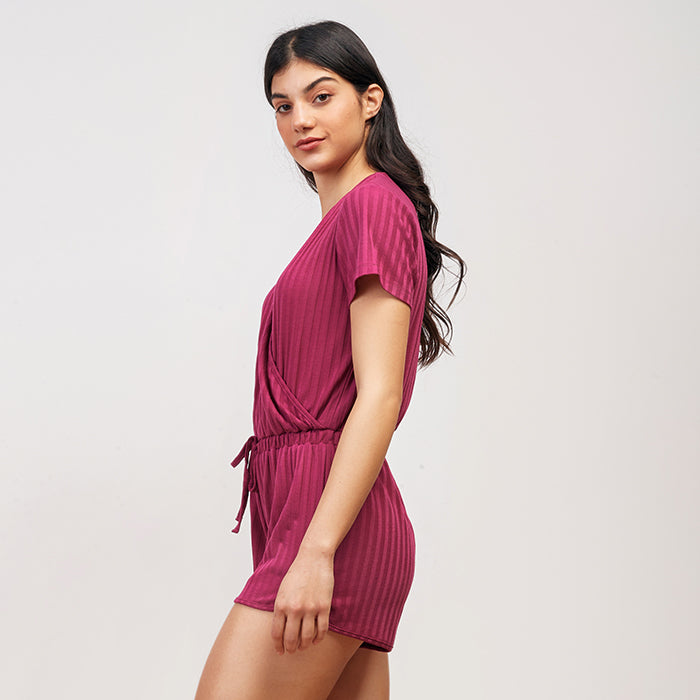 Purple Plain Summer Romper Short Sleeves