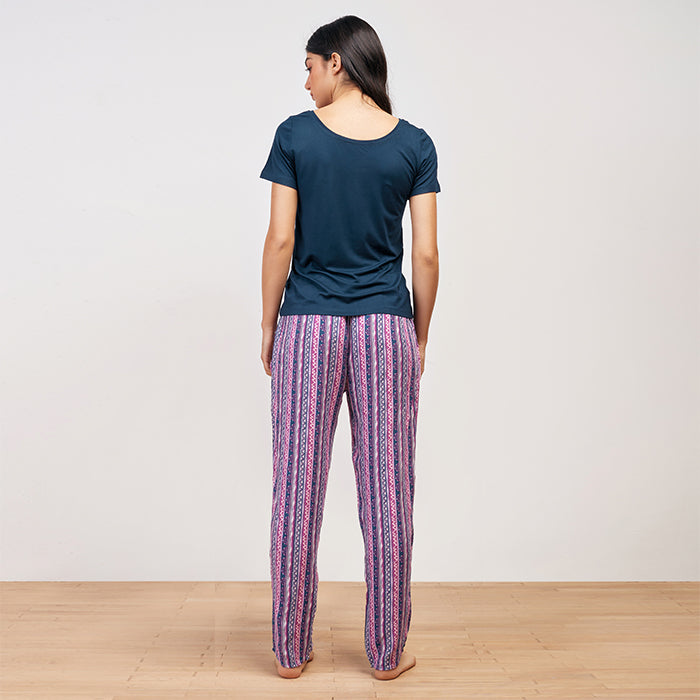 Boho stripe Summer full Pyjama - Dark Navy