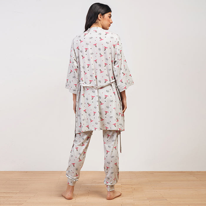 Relax Yoga Short Printed Robe 3/4 Sleeve Gray