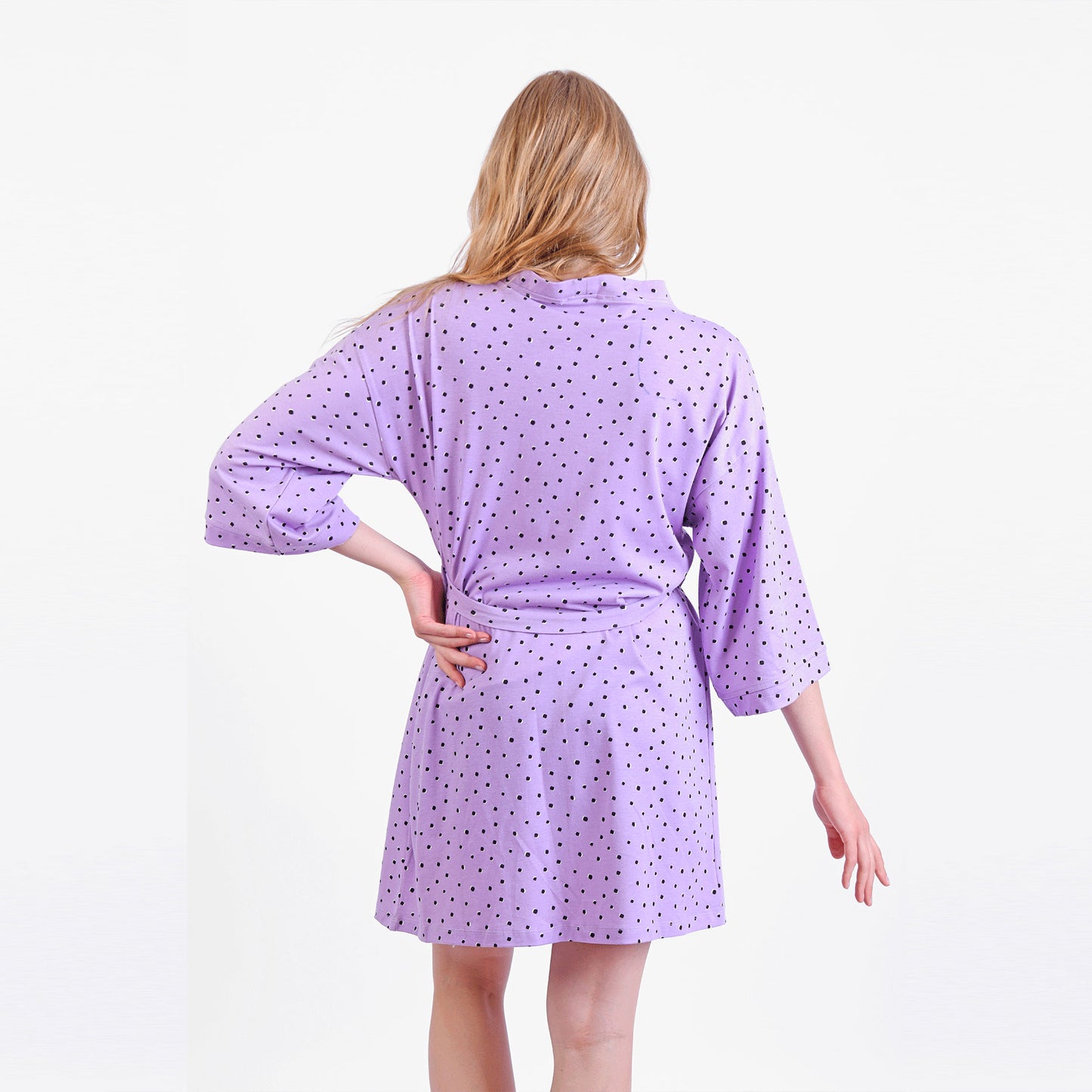 Dots Summer Short Robe Purple with Tie- Jeresh