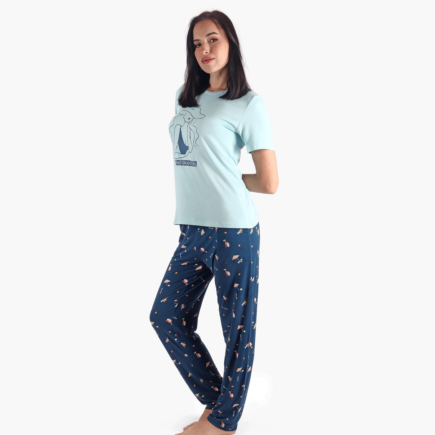 Beach mood Summer full Pyjama Short Sleeve - Light Blue