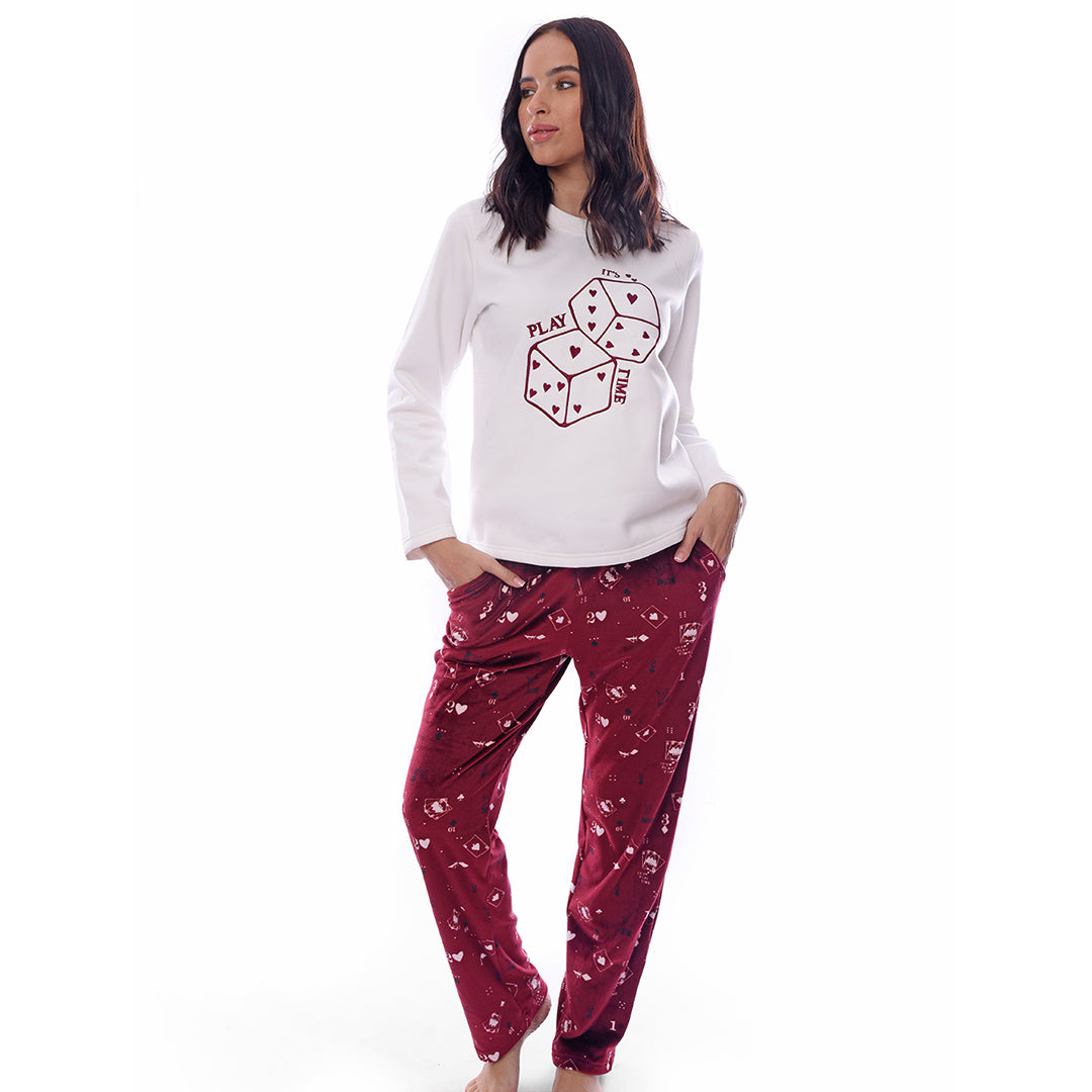 Red Playing Pyjama Velour - White Shirt