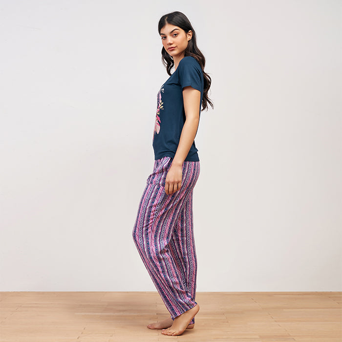 Boho stripe Summer full Pyjama - Dark Navy
