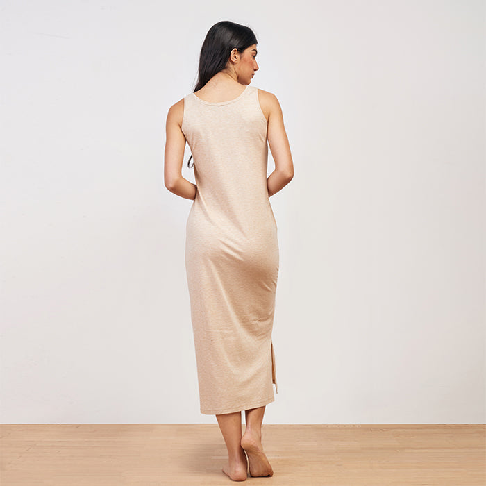 Beige Chine Long Summer Dress Sleeveless