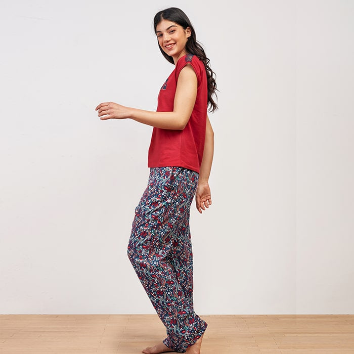 Geomatrice floral Summer full Pyjama - Red
