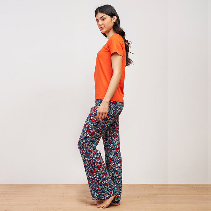 Geomatrice floral Summer full Pyjama - Orange