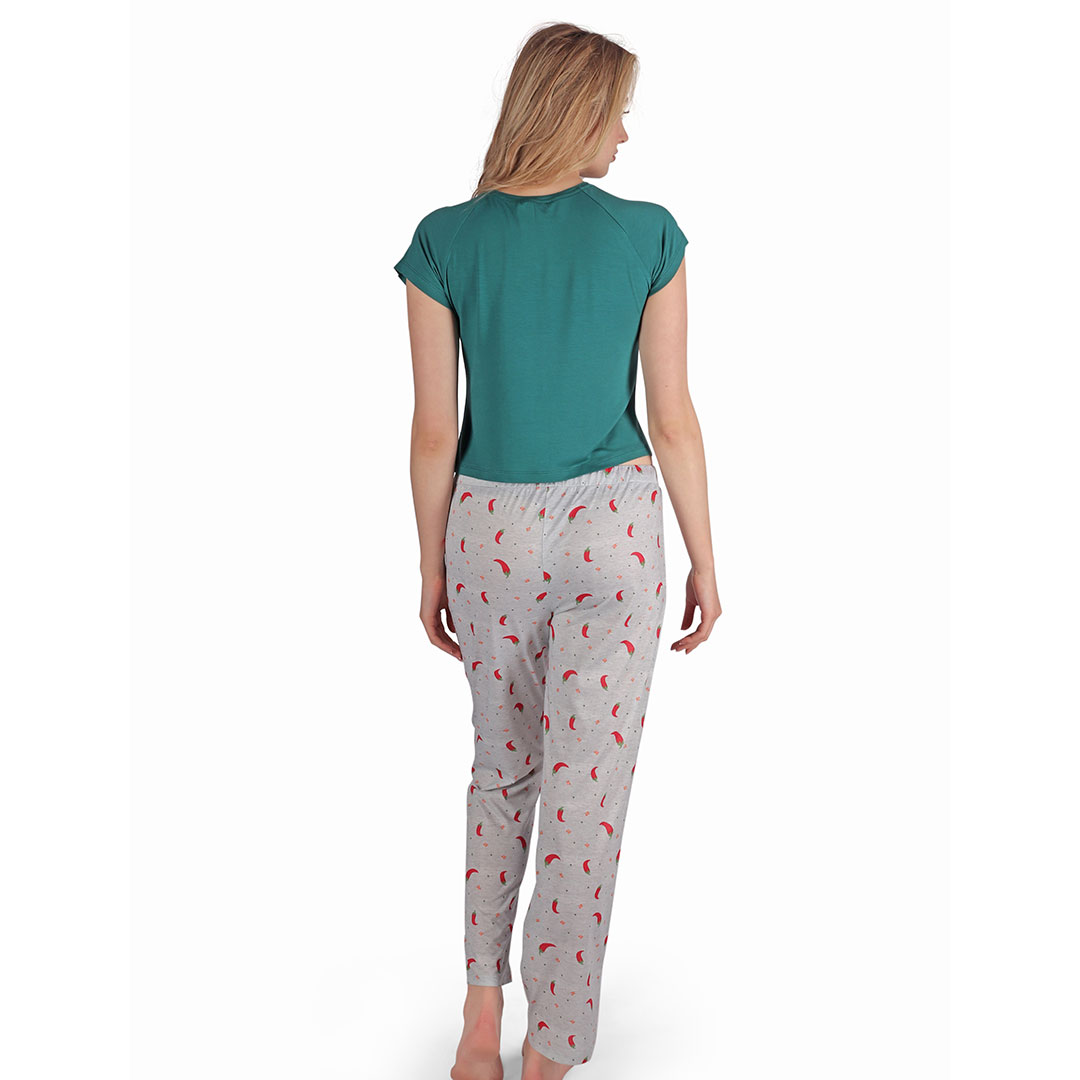 Chilies Summer Crop-Top Short Sleeves Pyjama Green