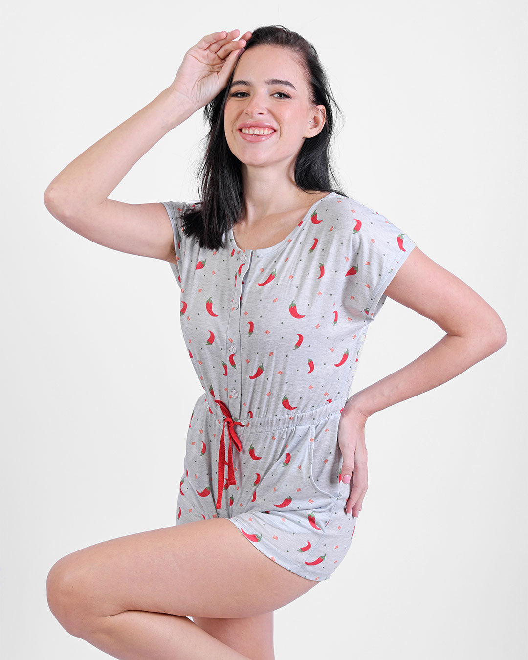 Chilies Summer Romper With Twill Tape Gray