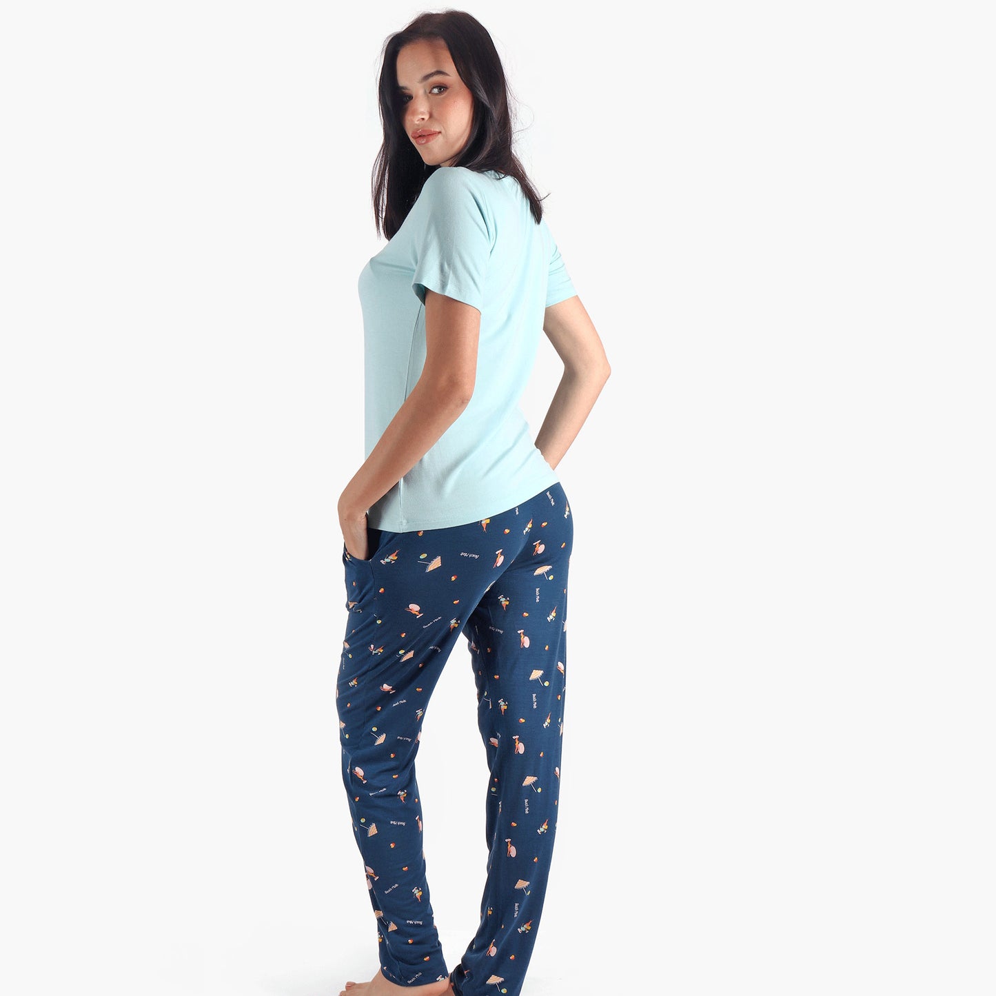 Beach mood Summer full Pyjama Short Sleeve - Light Blue