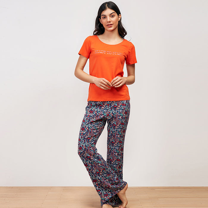 Geomatrice floral Summer full Pyjama - Orange