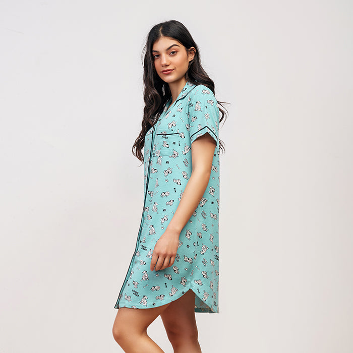 Little Paws Summer Half Sleeves Nightshirt - Baby Blue