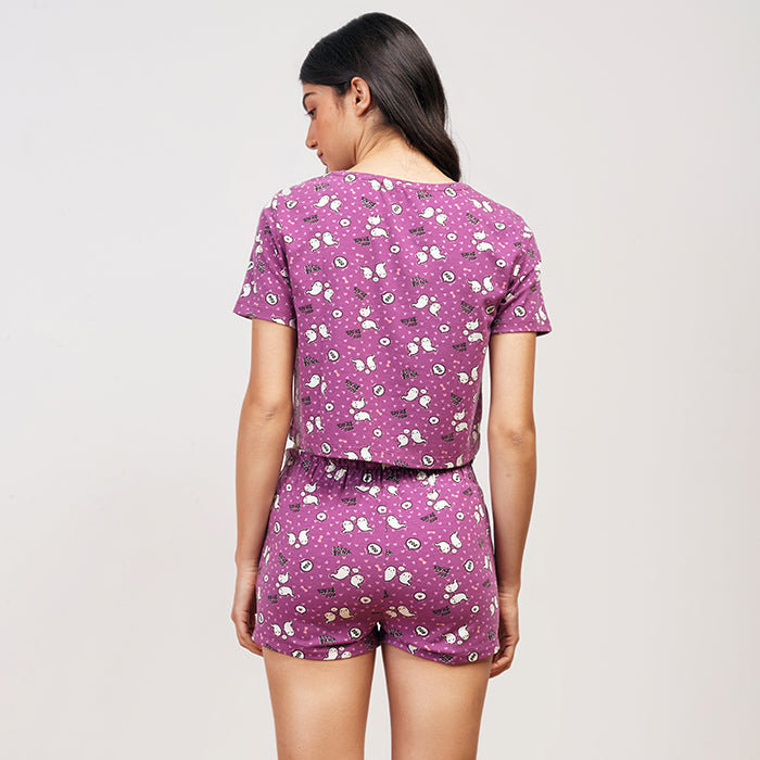 Boo love Summer top and short pyjama set in purple