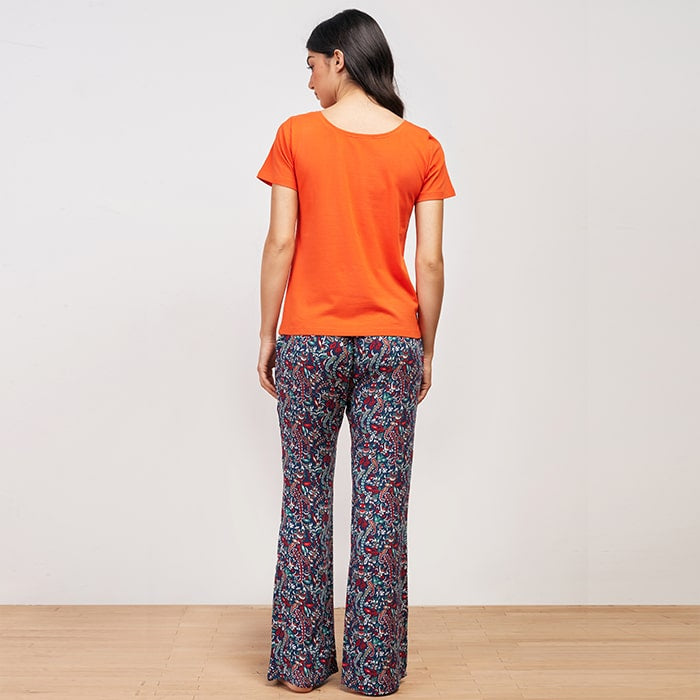 Geomatrice floral Summer full Pyjama - Orange