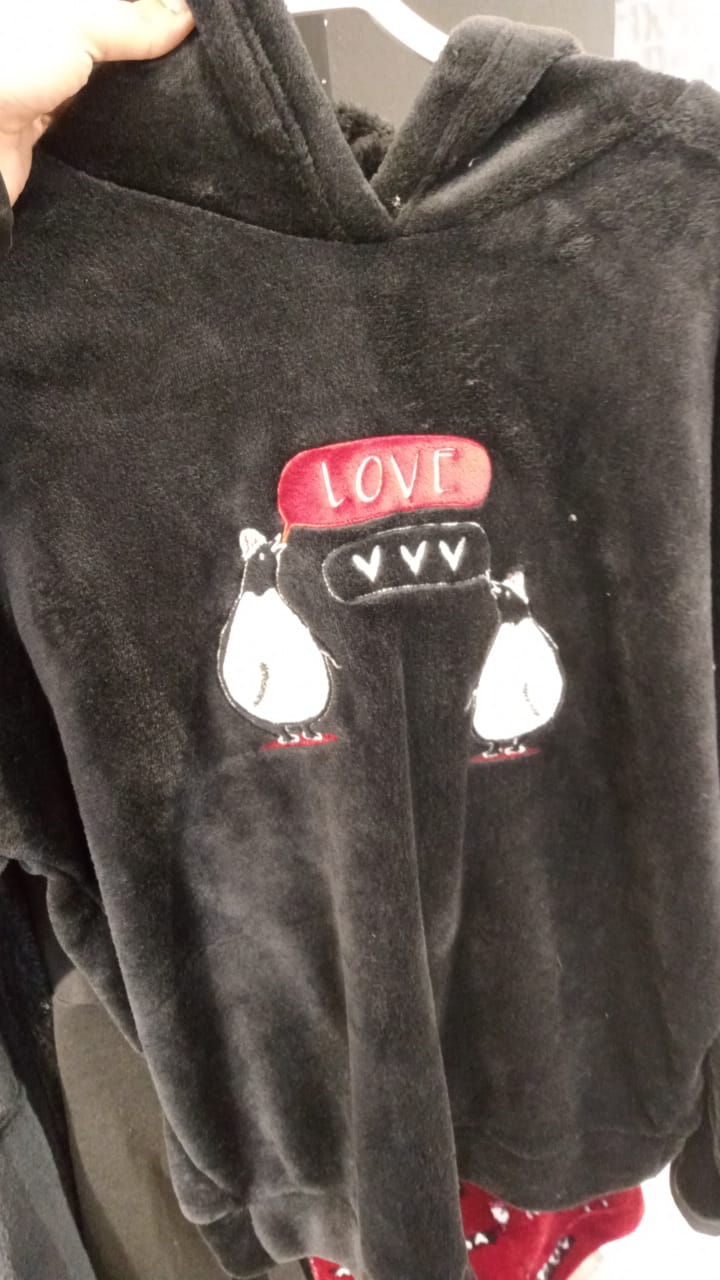 penguin Love Winter Full Pyjama Black