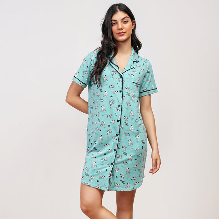 Little Paws Summer Half Sleeves Nightshirt - Baby Blue