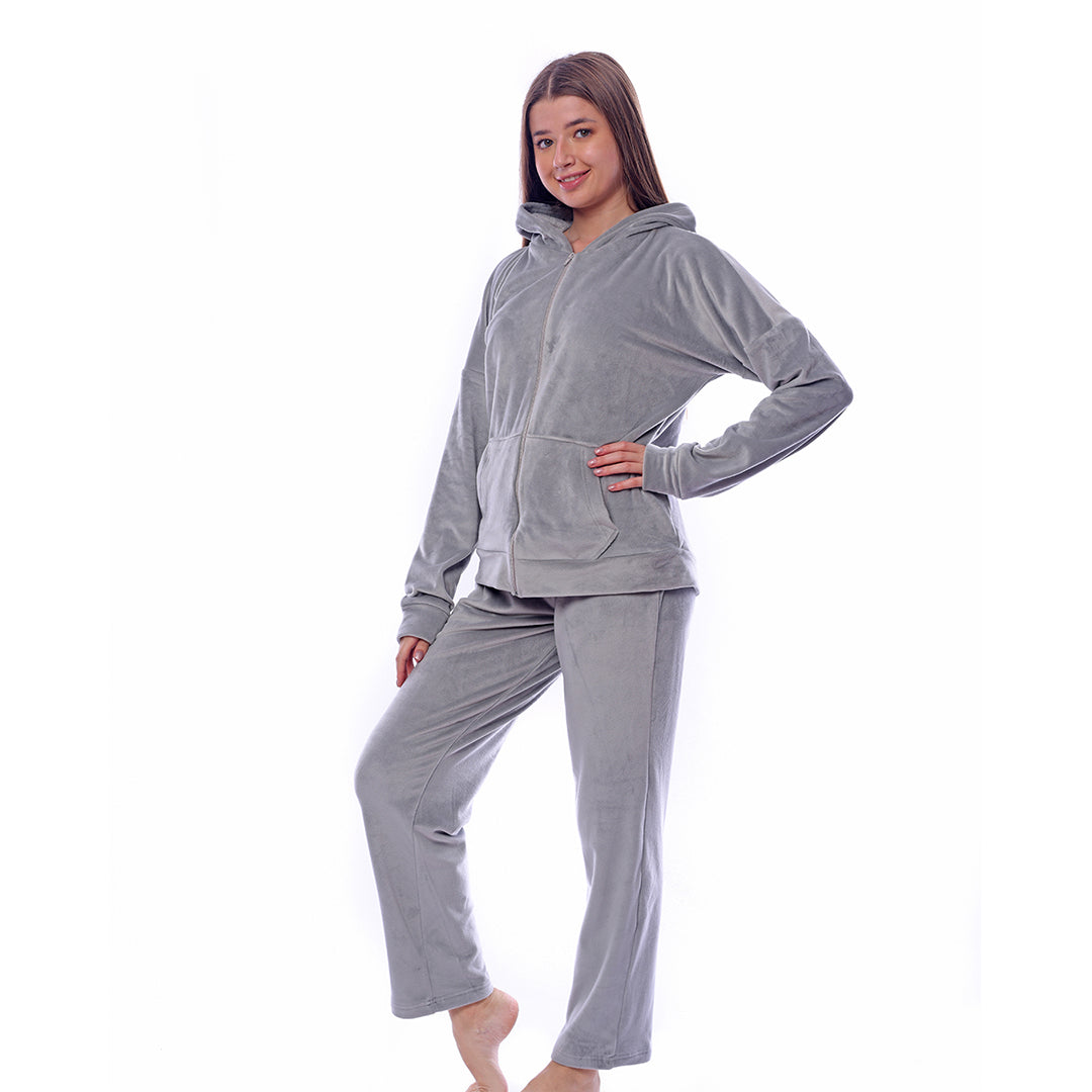 Plain Grey Winter Full Pyjama Velour