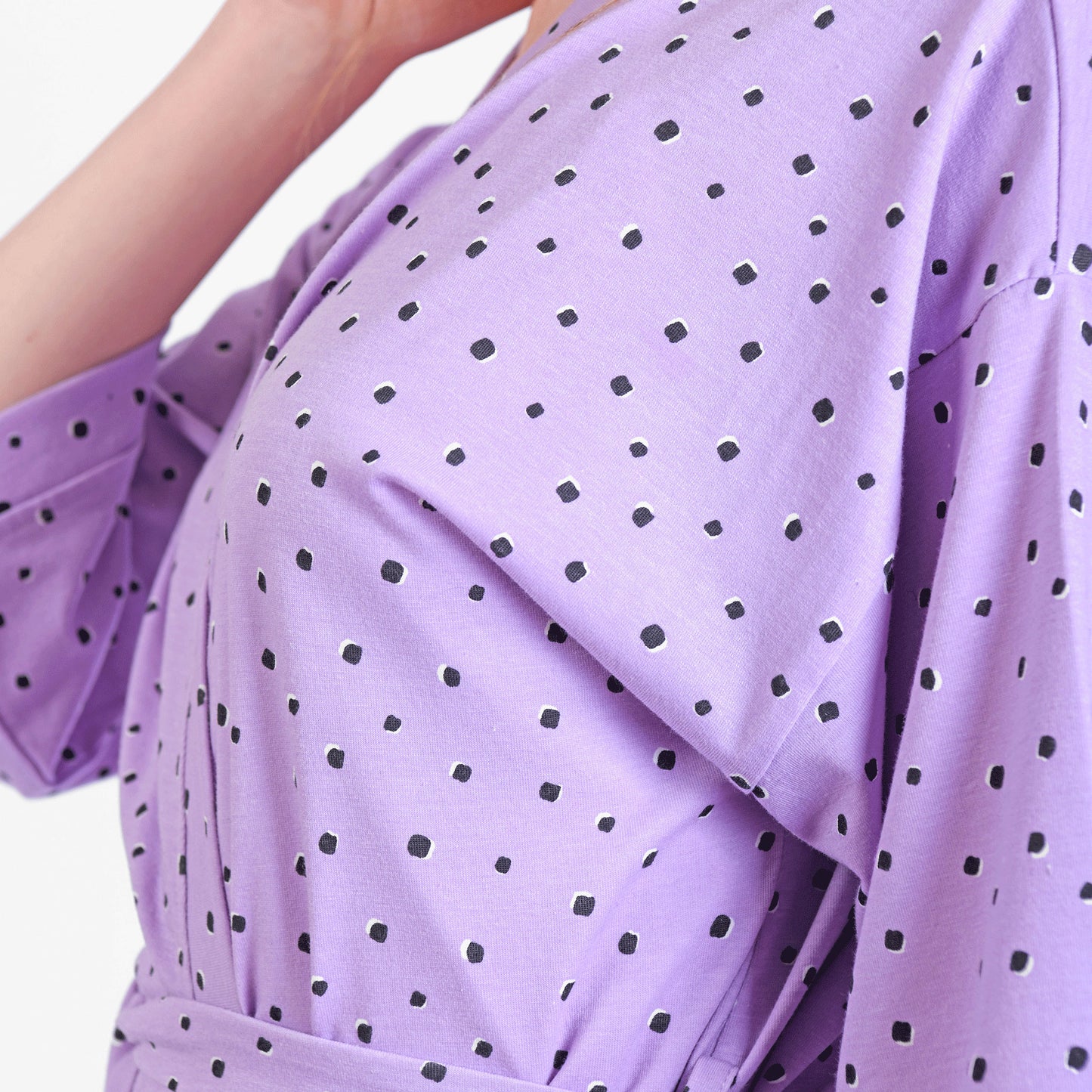 Dots Summer Short Robe Purple with Tie- Jeresh