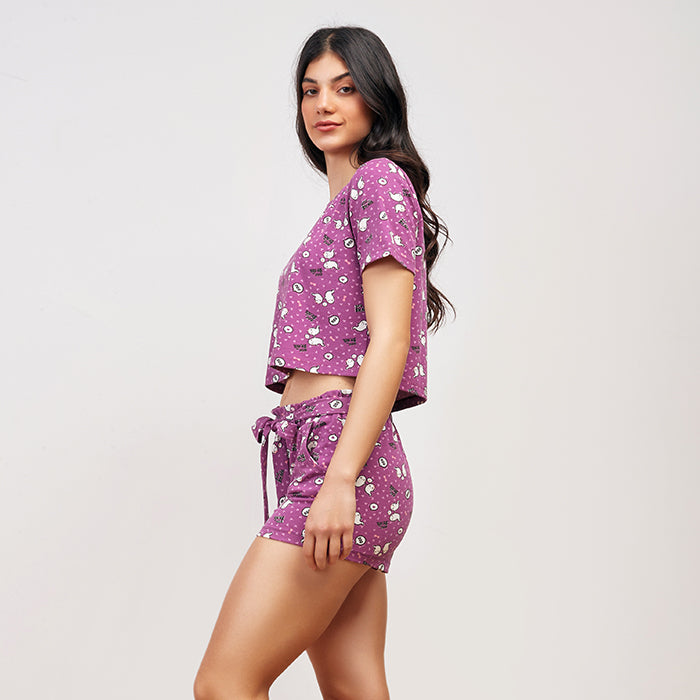 Boo love Summer top and short pyjama set in purple