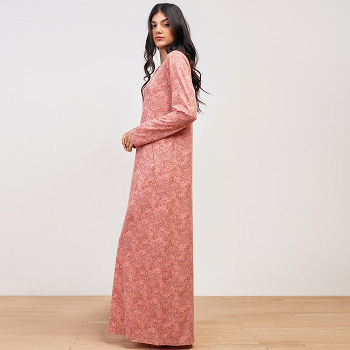 Paisley Crew Neck Patterned Long Sleeve Galabya