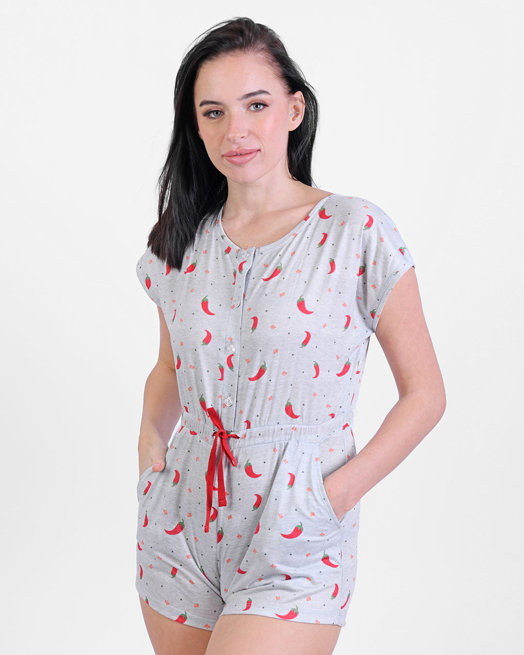 Chilies Summer Romper With Twill Tape Gray