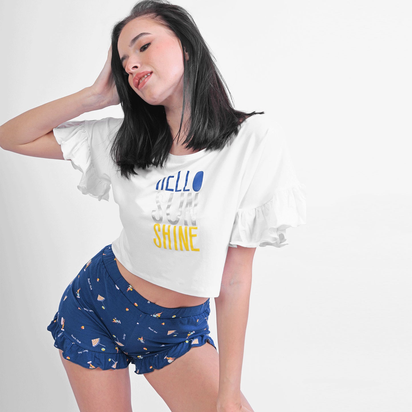Beach Mood Summer Pyjama Hot Short With Crop Top