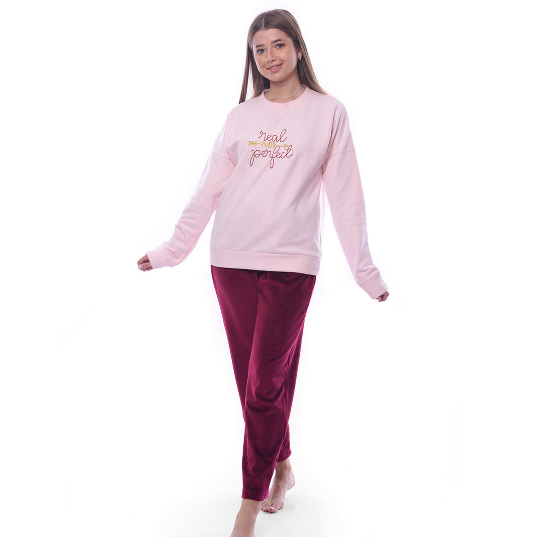 Pink & Red Winter Full Pyjama Melton