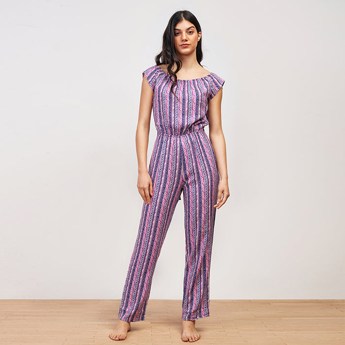 Boho Stripe Summer Jumpsuit Off-Shoulder