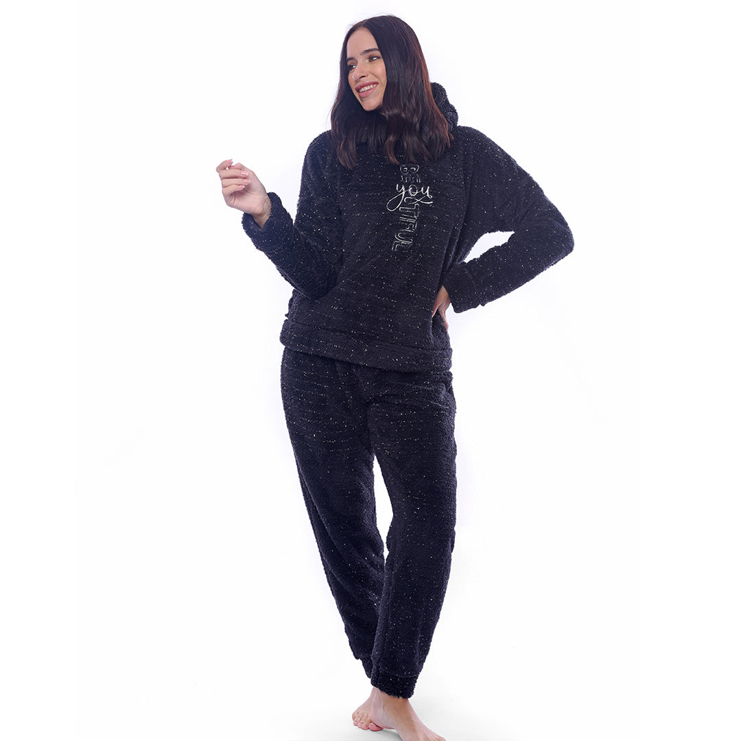 Black Plain Full Winter Pyjama Black
