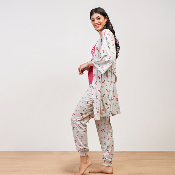 Relax Yoga Short Printed Robe 3/4 Sleeve Gray