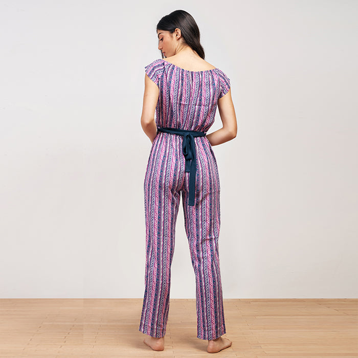 Boho Stripe Summer Jumpsuit Off-Shoulder
