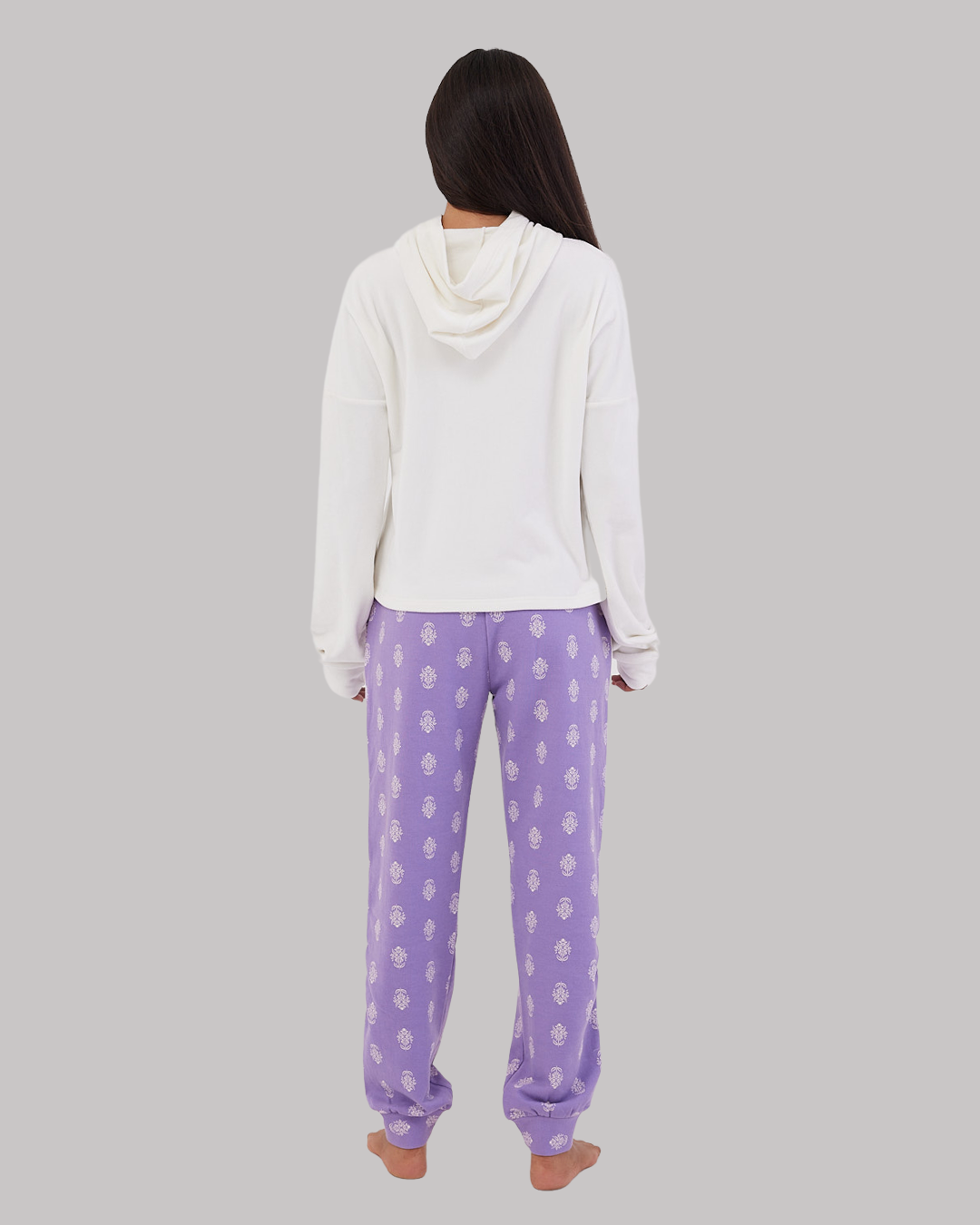 Lavender Motif Winter Full Pyjama White
