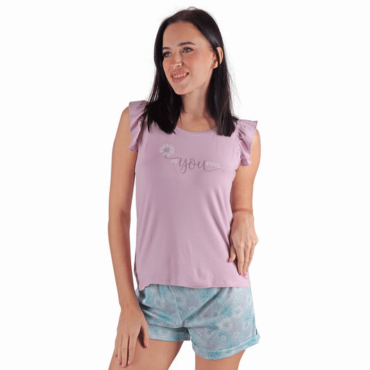 Abs Flower Sleeveless Short Summer Pyjama Purple