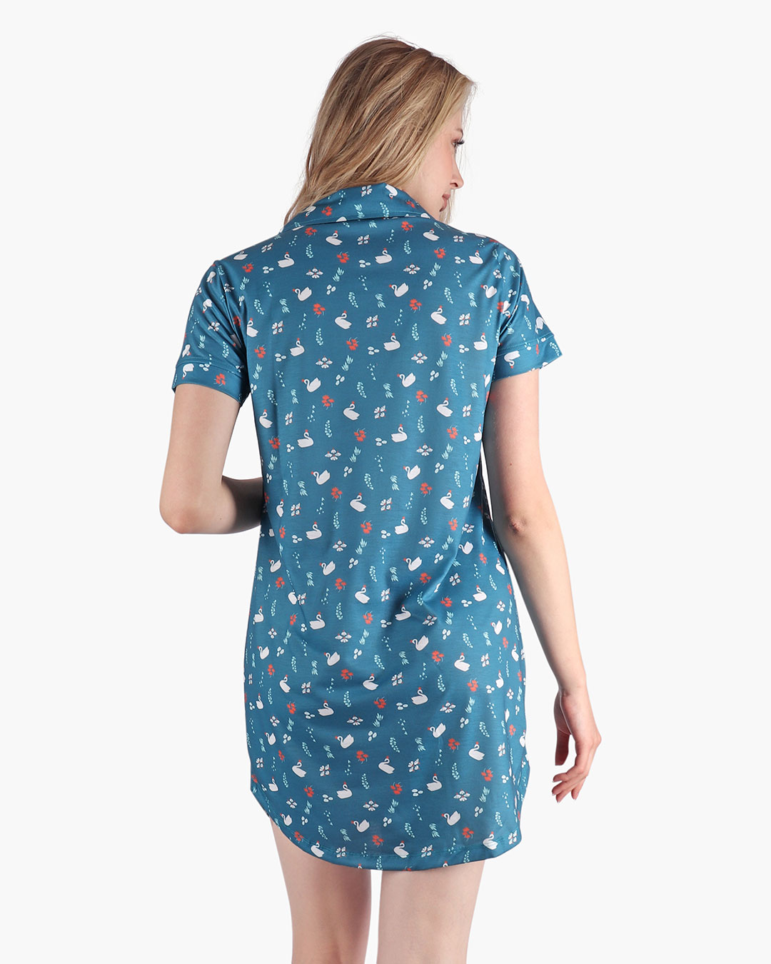 Swan Short Sleeves Summer Nightshirt Petrol