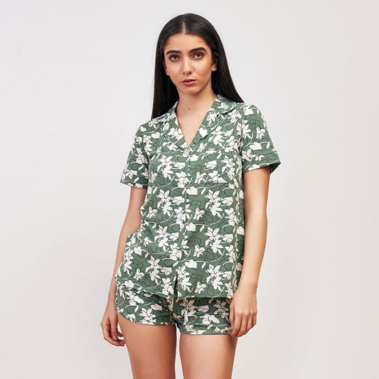 Green flower Summer full Pyjama- Green