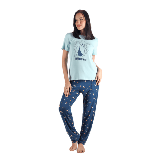 Beach mood Summer full Pyjama Short Sleeve - Light Blue
