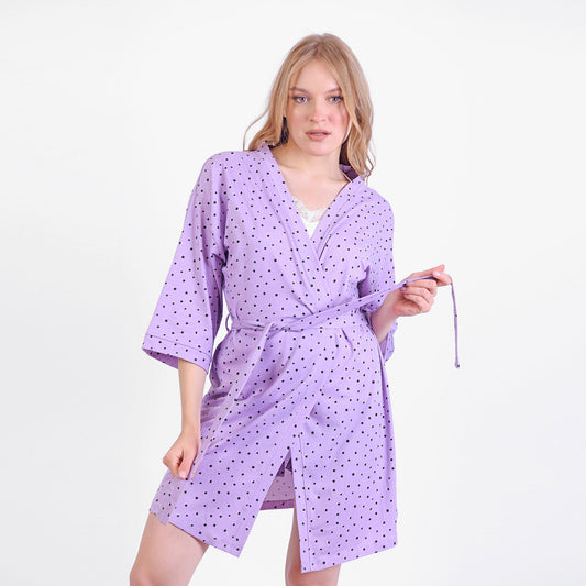 Dots Summer Short Robe Purple with Tie- Jeresh