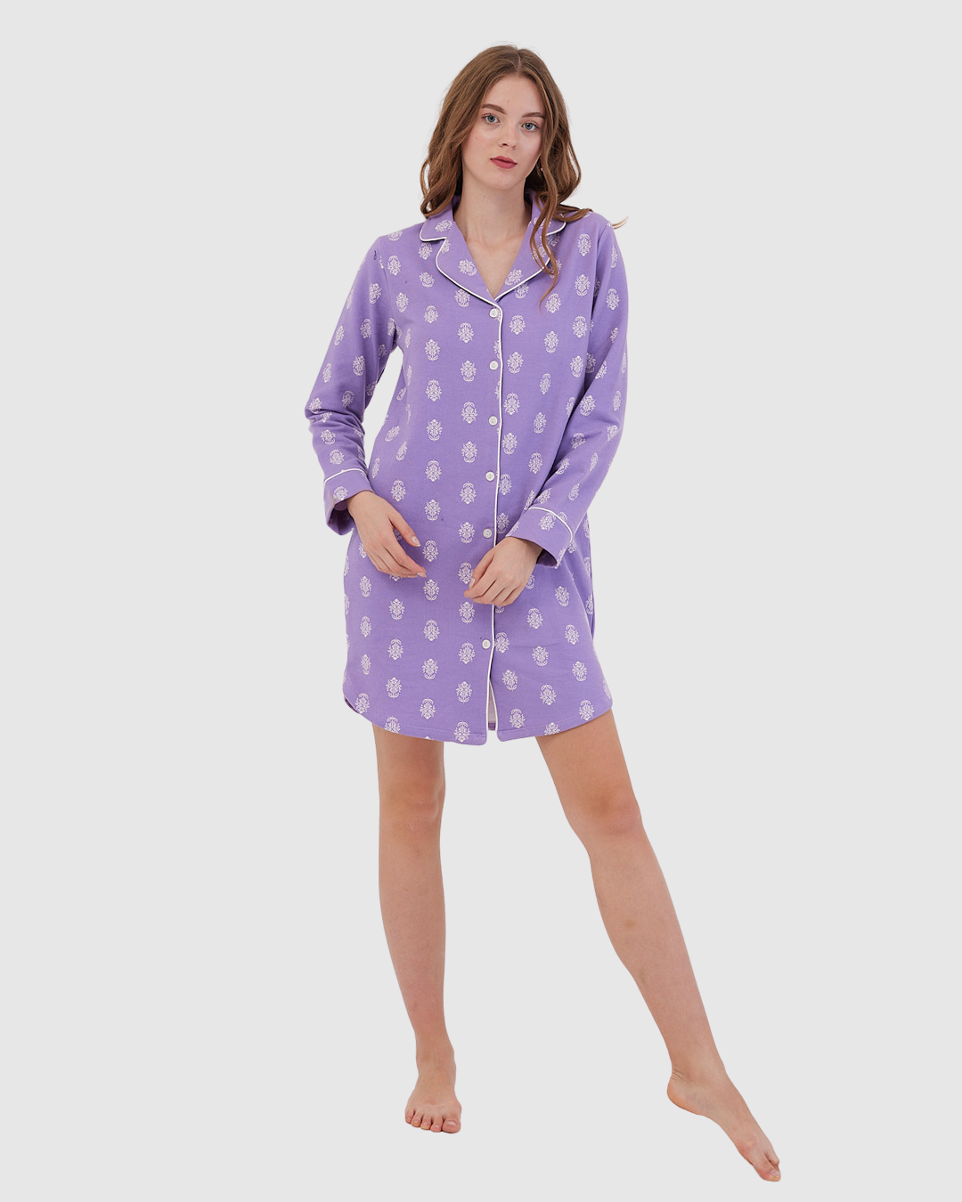 Lavender Motif Winter Nightdress Purple