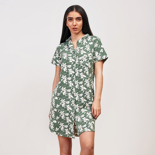 Green flower Summer Nightshirt - Green