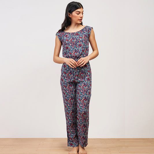 Geomatrice floral Summer Jumpsuit– Navy