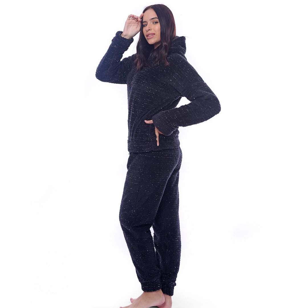 Black Plain Full Winter Pyjama Black